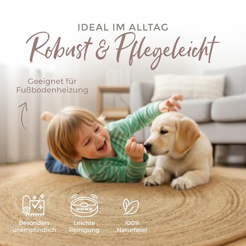 carpetfine Juteteppich Nele Beige handgewebt aus Jute Ø 60 cm | Kleiner Naturfaserteppich Rund im Boho Style für Wohnzimmer, Küche und im Flur