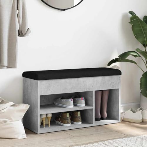Banc à chaussures gris béton 82cm avec coussin et coffre - 3