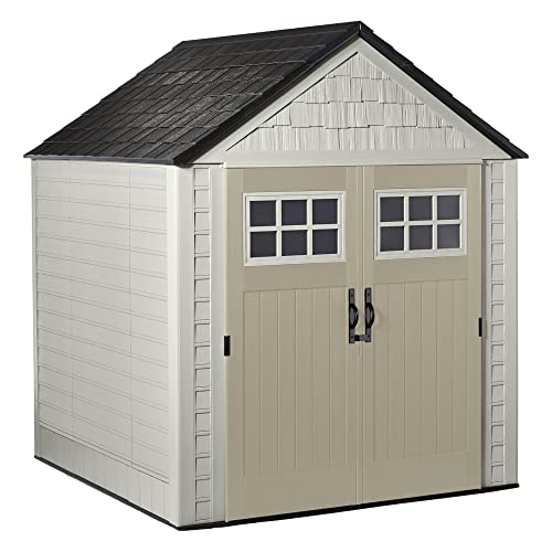 Rubbermaid 7X7 Ft Durable Weatherproof Resin Outdoor Storage Shed For Garden Tool And Lawn Machinery Organization, Sandstone (2 Pack) #TOP1