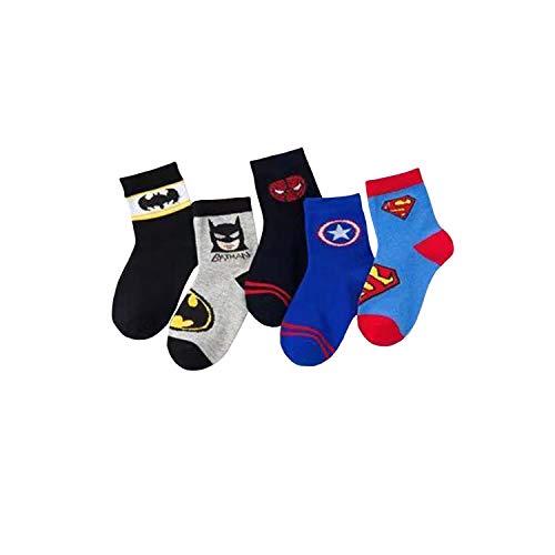 Superhero 5pcs children cotton socks, Spiderman Captain America Superman Batman socks (4-6 years old)