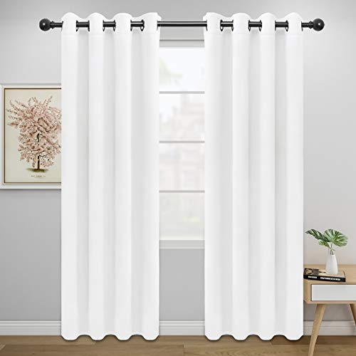 Image of Easy-Going Curtains for Bedroom, Solid Thermal Insulated Grommet and Noise Reduction Window Drapes, Room Darkening Curtains for Living Room, 2 Panels (52x84 in,White)