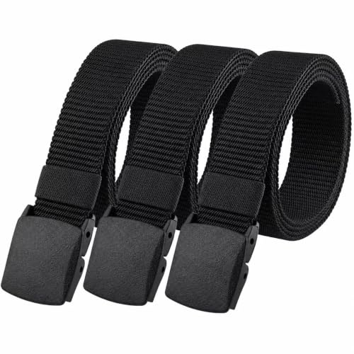 Huiguli Cnturones Hombre, 3 Piezas Cinturón Táctico Nylon con Hebilla Plástico,150cm Cinturón Canvas sin Agujeros para Hombre