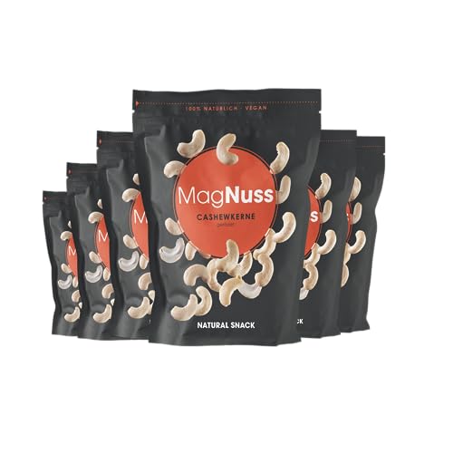 MagNuss Cashewkerne | Schonend geröstet | Ungesalzen | 6x 200g-Vorratspackung | Knackige Cashews | Hochwertiger Snack reich an Protein