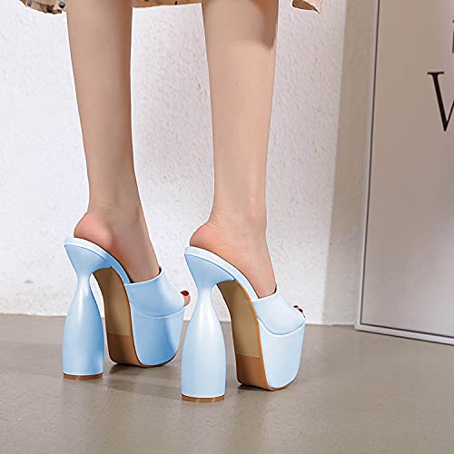 FOWT Chunky Platform Mules for Women Strange Heels Slip On Sandals Peep Toe Platform Sandals High Round Heel Slide Sandal Backless Summer Vacation Shopping Casual Dress Shoes Size 4-16 US4