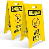 Caution Wet Paint Watch Your Steps Sign, Double Sided Reversible Floor Sign 20x11 Inches, Coro Plastic Made in USA