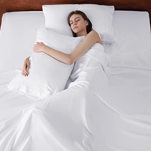 Image of Bedsure Twin XL Sheets Dorm Bedding, GentleSoft Breathable Extra Long Twin Sheets & Pillowcases, Moisture Wicking Cooling, Deep Pocket Fits Mattress Up to 21 Inches Thick, White