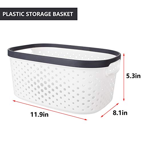 JiatuA Plastic Storage Baskets with Handles Cube Basket Shower Caddy Portable Storage Bins Organizer for Household Storage, Bedroom, Bathroom and Kitchen, 2 Pack White