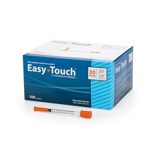Easy Touch U-100 Insulin Syringe with Needle, 30G 0.5cc 1/2-Inch (12.7mm), Box of 100