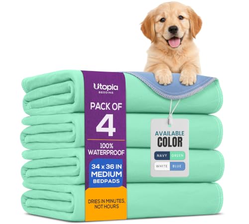 Image of 4 Pack Washable Pee Pads for Dogs 34 inch x 36 inch, Waterproof Dog Training Pads | Reusable Dog Training Pads for Sofa, Incontinence Bed Pads for Adults, Elderly and Kids (Green,Blue) by Utopia Bedding
