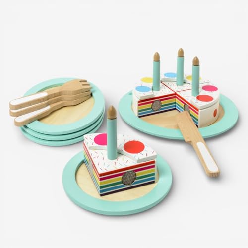 Gâteau d'anniversaire en bois avec bougies amovibles et parts à découper