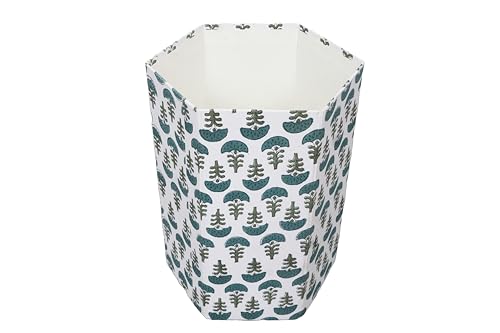 Image of Generic 3.3 Gallon Cotton Hand Block Printed Paper Waste Basket |Small Decorative Trash Can for Housewarming Gifts in Living Room, Bedroom, Bathroom | Eco-Friendly, Plastic-Free (1, GREEN WHITE)