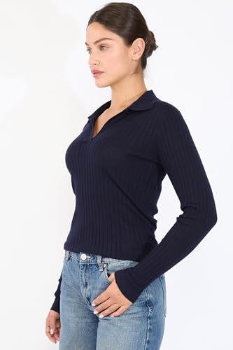 JENNIE LIU Tissue Weight Cashmere Silk Rib-Knit Johnny Collar Polo Sweater2