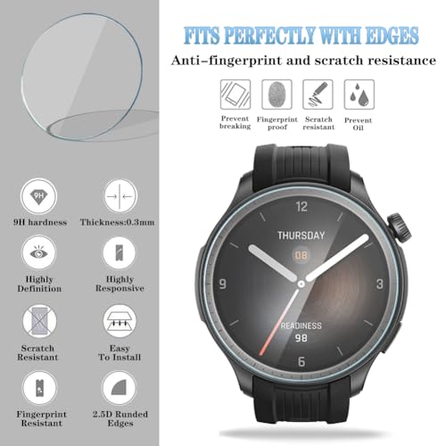 Image of SHUAXI Watch Screen Protector (3+2 Pack) Compatible for Amazfit Balance Tempered Glass Film Anti-Scratch High Definition Full Coverage and Silicone Protective Case