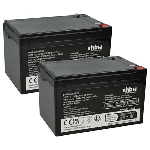 vhbw 2X batería Compatible con APC SUVS650I, BP650SI, SC620, SUVS650, SU620NET, Smart-UPS, BP650SUS, SU620INET, SC620I USV (12 Ah, 12 V, AGM)