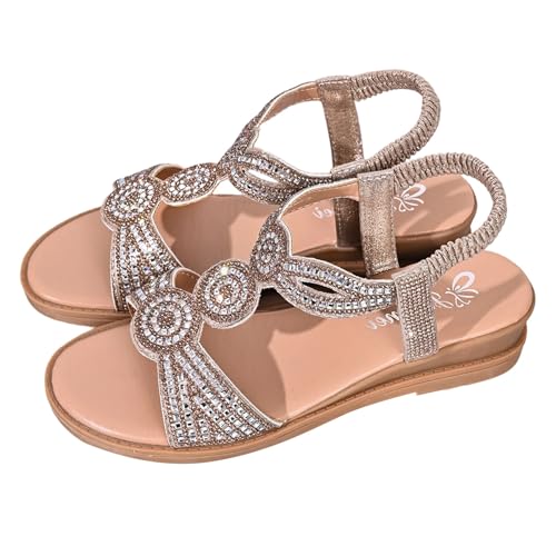 Sandales à bride en T avec strass pour femme dorées en taille 39.5 EU
