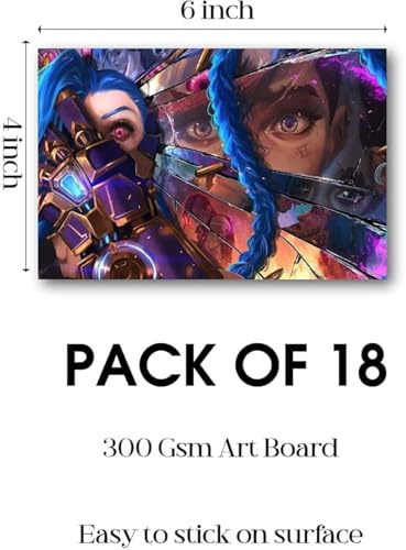 Image of ATEVON Arcane Anime Wall Collage Kit - Pack of 18 Mini Posters 6x4 Inches Featuring Jinx Vi Caitlyn Viktor Silco for Bedroom Decor Gaming Room & Anime Lovers