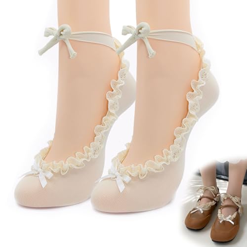 OZS Frilly Women's Ruffle Socks - Comfortable Lace Tie Lolita Style, Best for Mary Jane Shoes (2 Pairs)