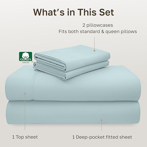 Image of CALIFORNIA DESIGN DEN 5-Star Hotel 600 Thread Count 100% Cotton Sheets Set - Soft & Smooth Queen Sheet for Bed with Deep Pockets, Quality Beats Egyptian Cotton Sheets and Pillowcases (Seafoam)