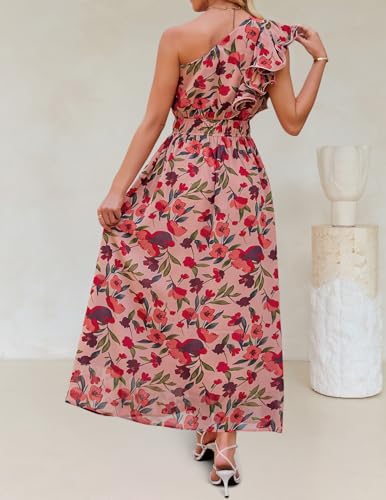Image of ZESICA Women's 2026 Summer Floral Sleeveless Maxi Dress | One Shoulder, Sleeveless, Ruffle, High Waist, Beach Wedding Guest, Vacation, Graduation, Bridal Shower, Boho Long Dresses
