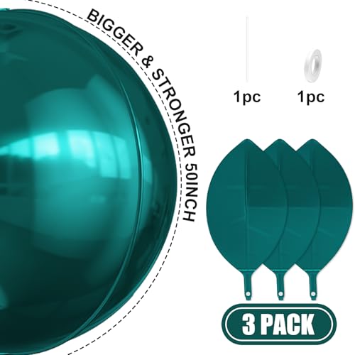 Image of 50 Inch Metallic Dark Green Round Foil Balloons 3pcs Large Mylar Balloons