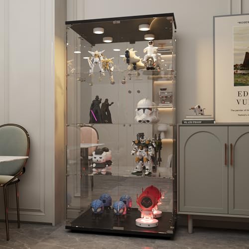 Image of Beauty4U Black Glass Display Cabinet with LED&Mirror, 4-Shelf Curio Cabinet