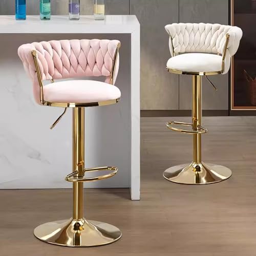 Tabouret de bar réglable avec dossier et assise velours rotative 360