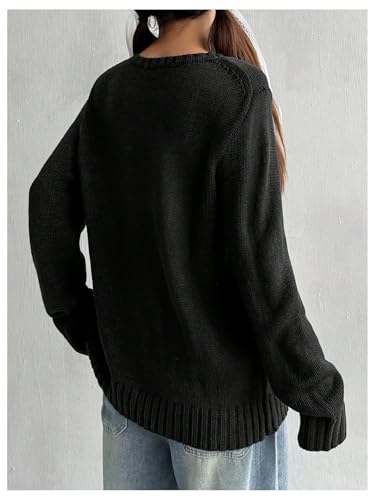 Image of SweatyRocks Women's Flag Pattern Long Sleeve Round Neck Sweater Casual Loose Pullover Sweater