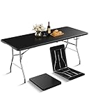 Linkriseed 6FT Black Folding Table for Outdoor, 6 Foot Picnic Tables No Assembly Required Portable, Black Foldable Table for Camping, Parties, Meeting, Events, Wedding, BBQ, with Carrying Handle
