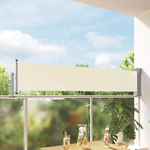 Retractable Side Awning Cream Gray, Polyester PU Coated, 118.1 x