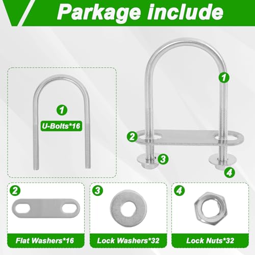 Image of 18 Sets Round U Bolts 1.34 inch(34mm) Inner Width 75mm Length Zinc Plated Steel M6 with Nut, Plate, Washer