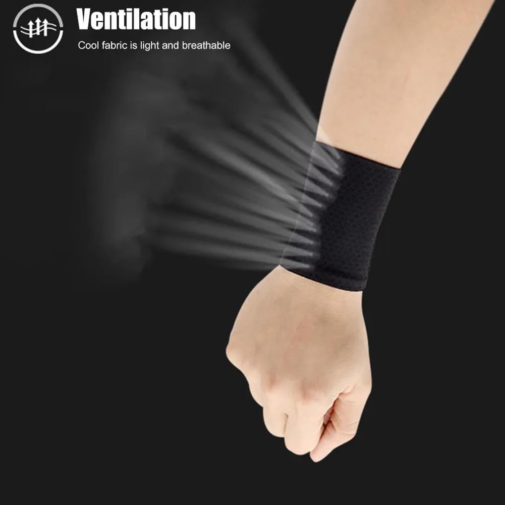 Fascia Antisudore da Polso,Polsino di Raffreddamento Unisex Seta di Ghiaccio,Braccialetto Elastico Rinfrescante Morbido e Traspirante,Sudore del Braccialetto di Seta del Ghiaccio 2 Pezzi Nero Tokaneit