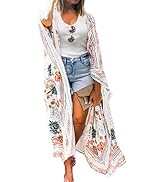 MayBuy Women's Summer Long Flowy Kimono Cardigans Boho Chiffon Beach Cover Up Tops