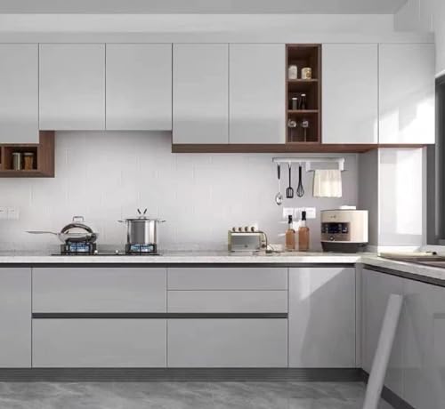 Image of Light Grey Peel and Stick Wallpaper Matte Self Adhesive Removable Wallpaper,Waterproof Kitchen Wallpaper Vinyl Contact Paper for Cabinet Furniture(24x200 Light Grey Glsy)
