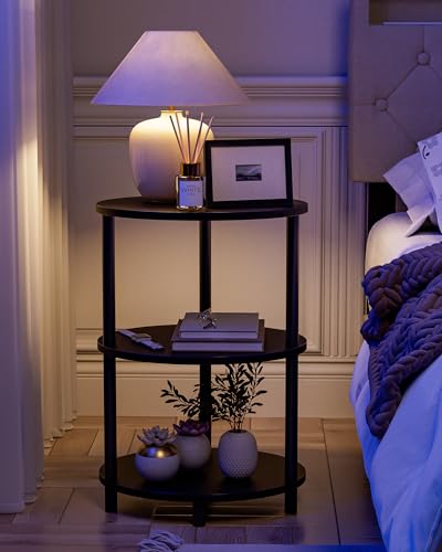 Image of Small Round Side Table - 3-Tier Oval Accent Table for Small Spaces, Rustic Wood and Metal Couch End Table, Nightstand for Bedroom or End Table Living Room, Easy to Assemble, Charcoal Wenge