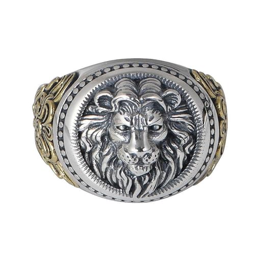 Bague ouverte vintage tête de lion – Amulette réglable en cuivre punk gothique cool rock animal pour homme et femme, bandes empilables uniques pour cadeaux...