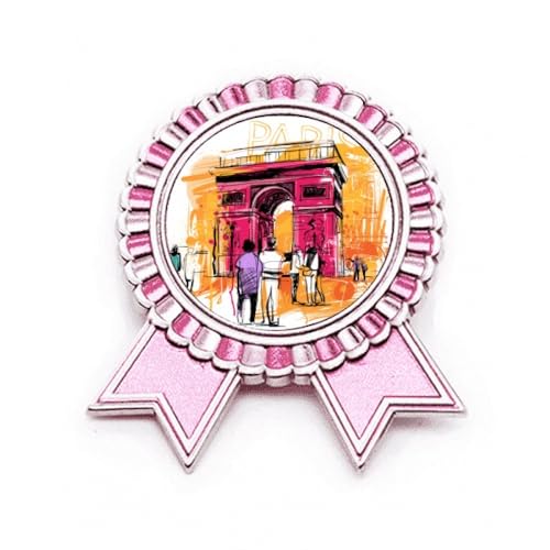 Broche Arche de Triomphe Paris Main Dessin, médaille d'exception en métal rose