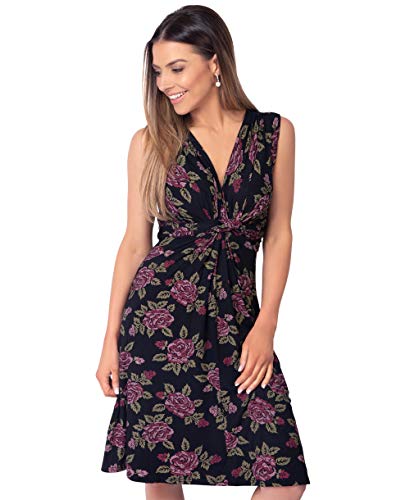 KRISP® Women Floral Printed Knee Lenght Dress Knot Front Gathered...