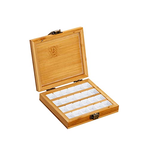 Perfeclan Palette de Peinture en Bambou Vide Portable avec Couvercle en Palette en Bois Plateau Aquarelle conteneur pour Studio, 24 grilles Cover