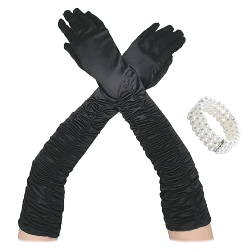 ONEPEACE 1920s Women's Opera Party Gloves & Vintage Pearl Bracelet, 22