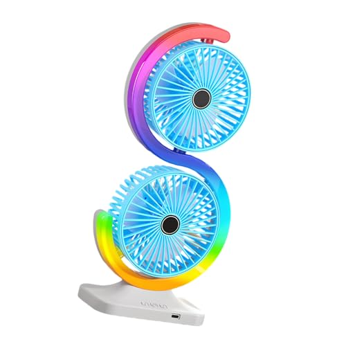 Ventilateur USB 5 vitesses à double tête et éclairage LED 9 couleurs - 2