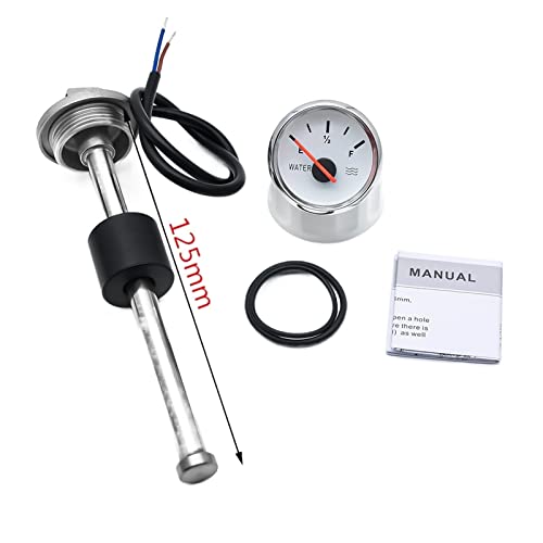 52mm水位ゲージ +100-600mm水位センサー0-190オームフィットボートカー燃料レベルゲージメーターと赤いバックライト9-32V ボート車トラック用(125mm)