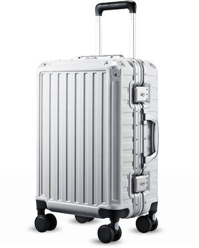 Image of Carry On Luggage with Spinner Wheels, 8010S Aluminum Frame Zipperless Polycarbonate Hard Shell Suitcase (ZX-Core, Silver, 20 Inch)