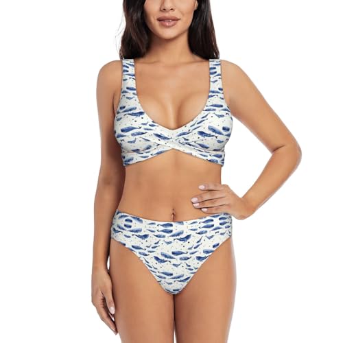 Conjunto de bikini de natación de ballena azul pequeña para natación, piscina, playa, vacaciones, deportes acuáticos, esencial, Negro, XXL