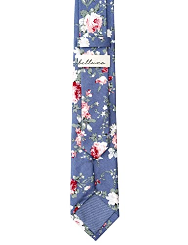 Image of BELLUNO Men's Cotton Floral Skinny Tie, 2.5 inch Width, with Gift Box