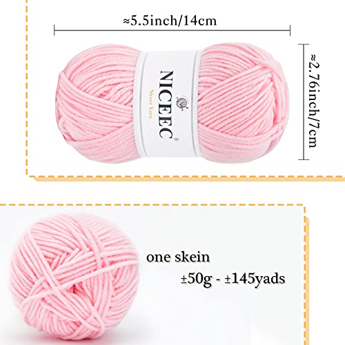 Image of NICEEC 300g Soft Assorted Colors Yarn - Sport Weight,100% Acrylic, 4 Ply, Bonbons Yarn for Crochet & Knit, DIY Project Starter Kit for Kids or Adults(Total 870yds) - Pink Series