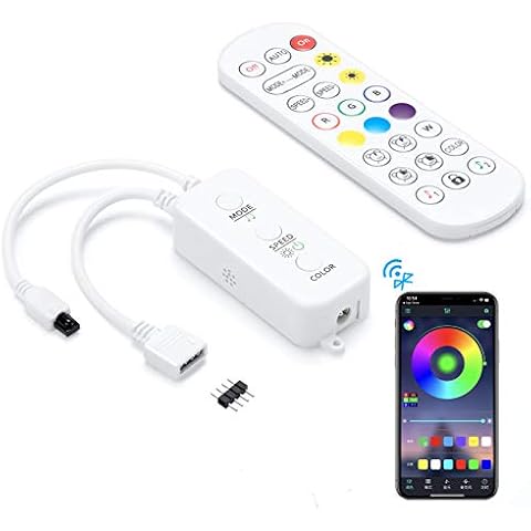Sunity Led Strip Lights Controller, LED Strip Controller with IR Remote/APP/Bluetooth/ Music Sync, Compatible with 5v-24v 4-Pin 10mm RGB Led Strip Lights (1-Port) Cover