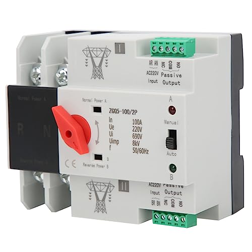 Jadeshay Interruptor de transferencia, Automática de Doble Potencia Interruptor de Transferencia Controlador Ininterrumpido de 2 Vías ZGQ5-100/2P 220V