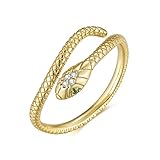 Presentski Simple Snake Adjustable Ring - Gold Plated Stackable Snake Rings 925 Sterling Silver Vint