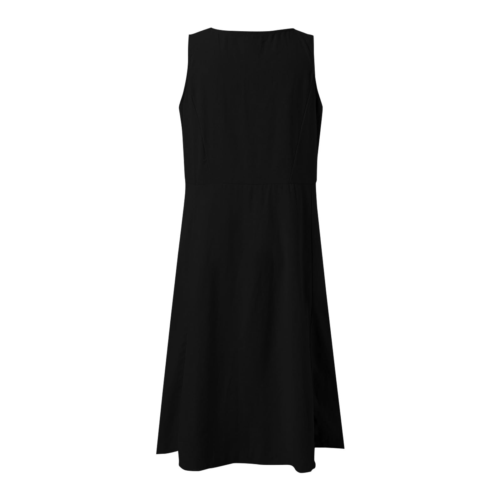 Vestido ligero de verano para mujer Midi Vestido hasta la rodilla con bolsillos | Vestido de Lino de Algodón, Cuello Redondo Sin Mangas Vestido Bohemia Perforado Ropa Transpirable para Playa