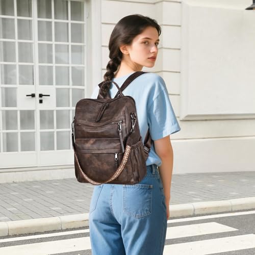 Image of Dora & Liz Womens Backpack Purse Leather Backpack Purse for Women Travel Fashion Backpack Designer Ladies Shoulder Bags